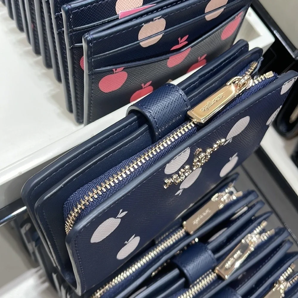 Kate Spade Staci Large White Apple Compartment Bifold Wallet BLAZER BLUE MULTI